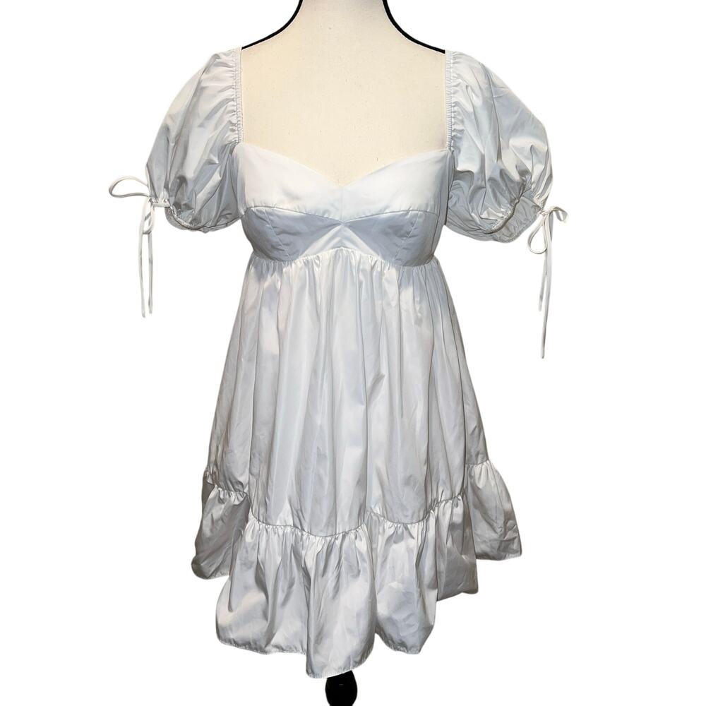 Amanda Uprichard Sicily Ruched Smocked Fit and Flare Mini Dress White Size M